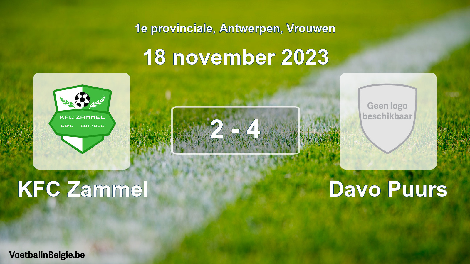 Gespeelde wedstrijd vrouwenvoetbal: KFC Zammel - Davo Puurs 2 - 4 (18 november 2023)