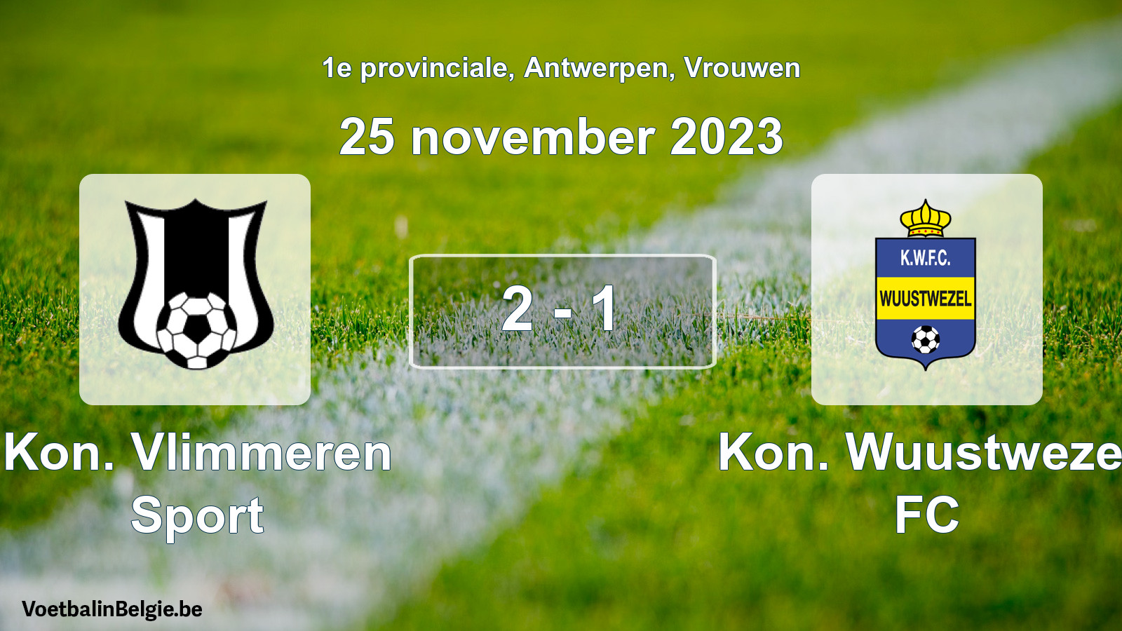 Gespeelde wedstrijd vrouwenvoetbal: Kon. Vlimmeren Sport - Kon. Wuustwezel FC 2 - 1 (25 november 2023)