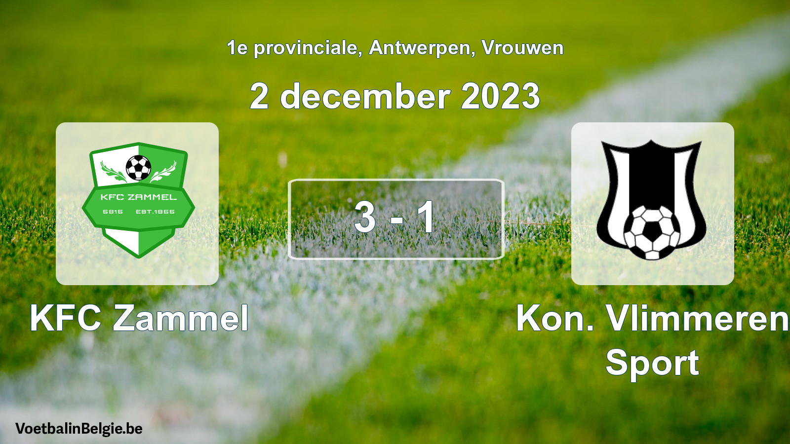 Gespeelde wedstrijd vrouwenvoetbal: KFC Zammel - Kon. Vlimmeren Sport 3 - 1 (2 december 2023)