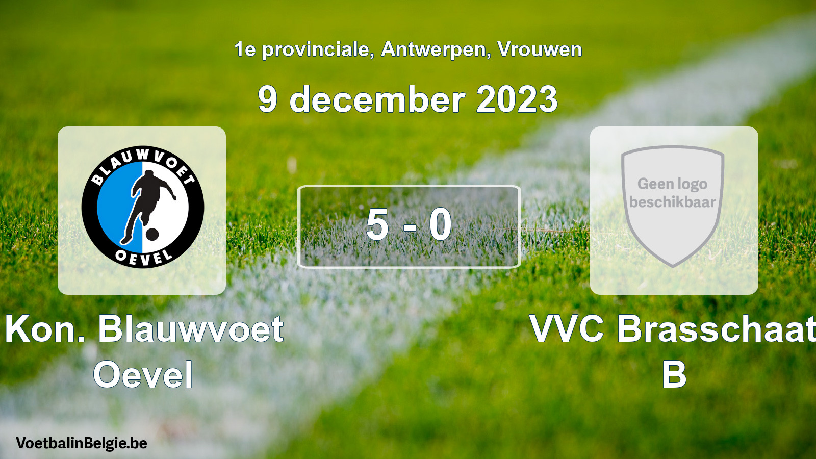 Gespeelde wedstrijd vrouwenvoetbal: Kon. Blauwvoet Oevel - VVC Brasschaat B 5 - 0 (9 december 2023)
