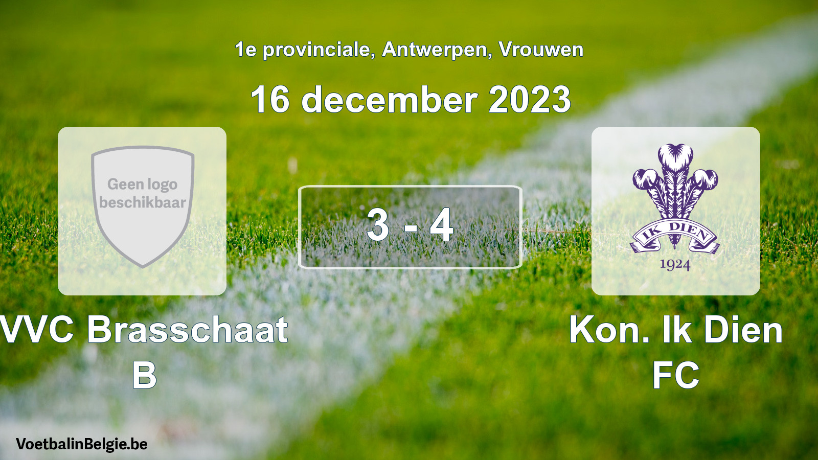 Gespeelde wedstrijd vrouwenvoetbal: VVC Brasschaat B - Kon. Ik Dien FC 3 - 4 (16 december 2023)