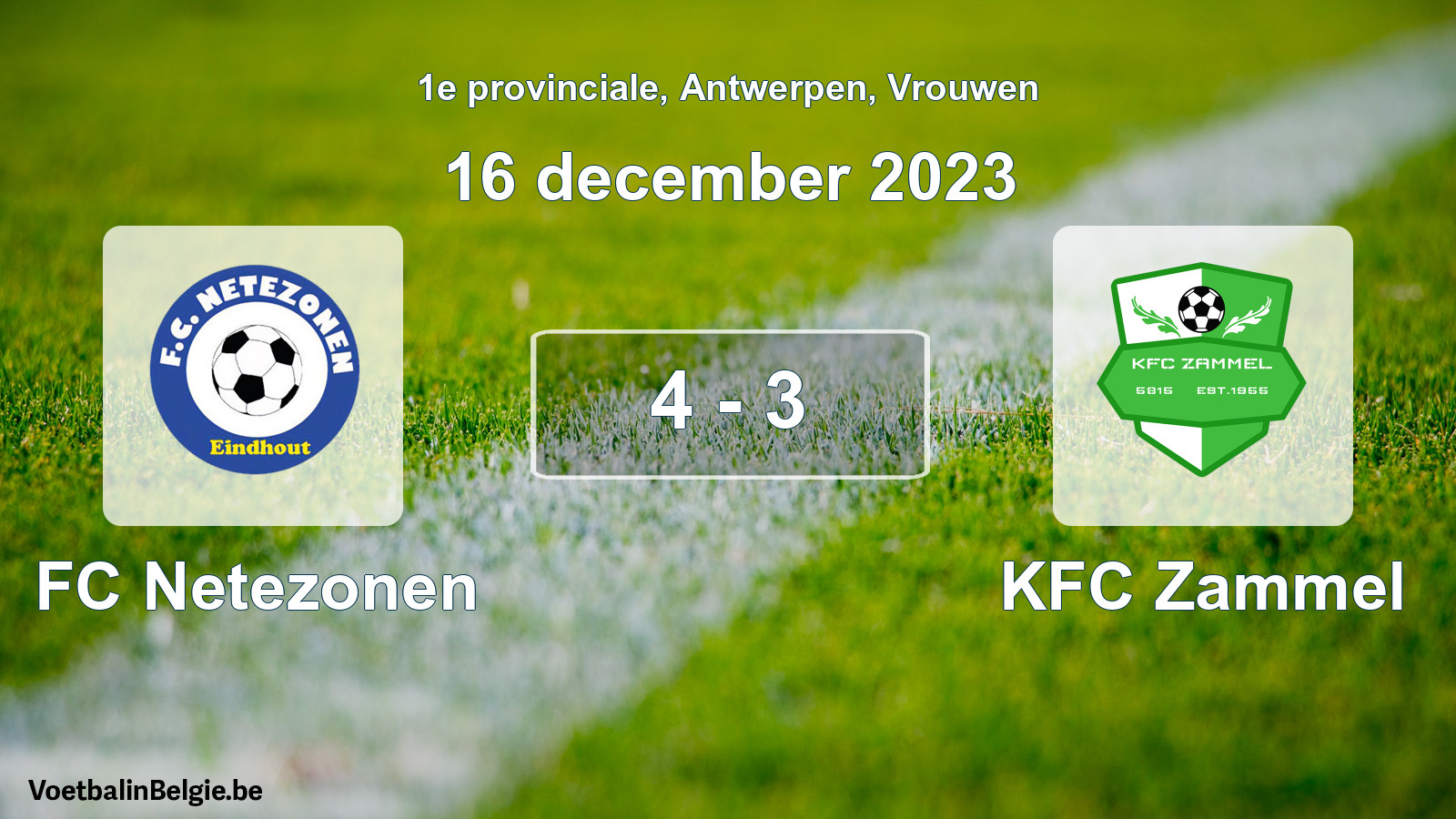 Gespeelde wedstrijd vrouwenvoetbal: FC Netezonen - KFC Zammel 4 - 3 (16 december 2023)
