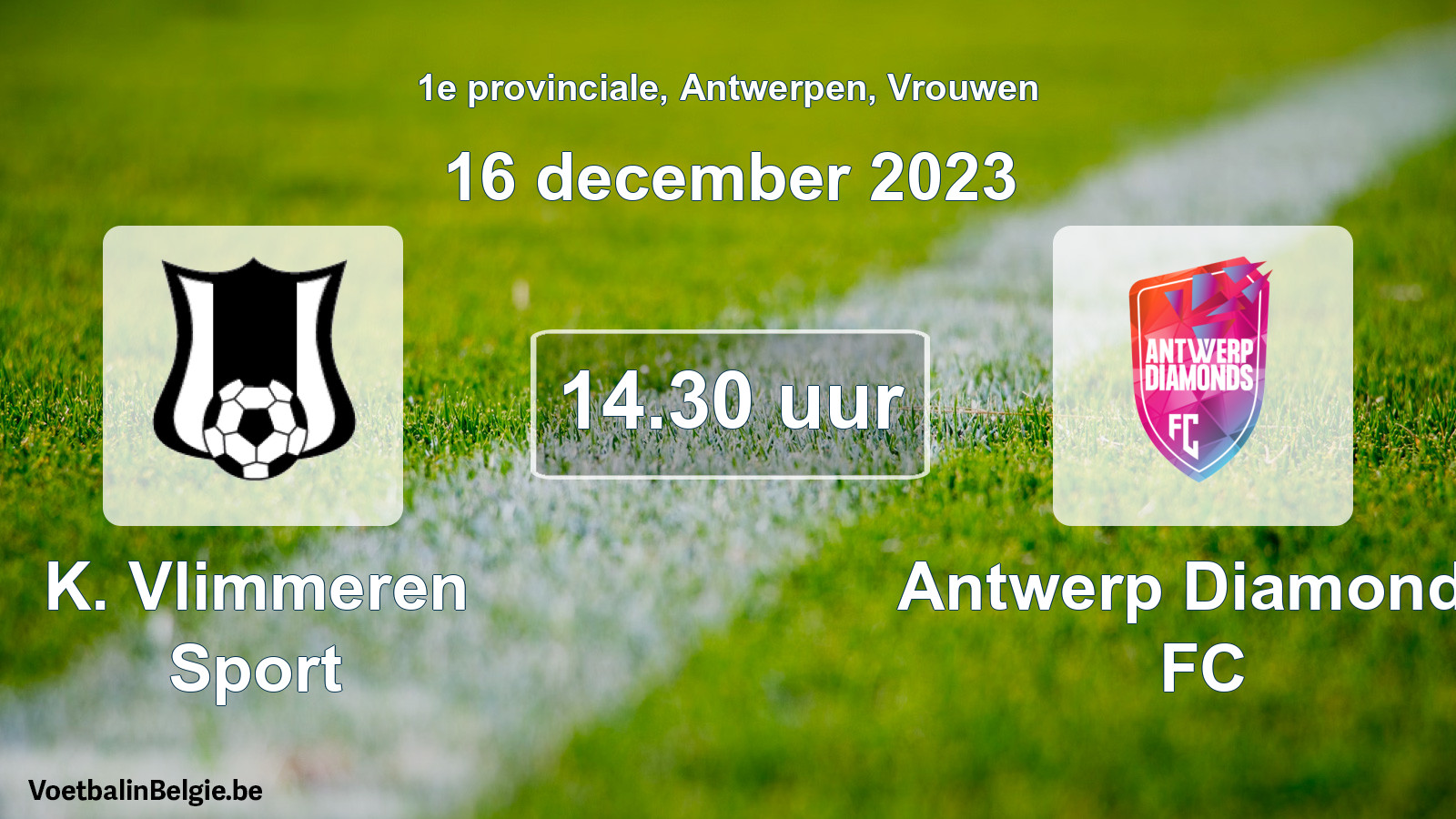Geplande wedstrijd vrouwenvoetbal: K. Vlimmeren Sport - Antwerp Diamonds FC (16 december 2023)