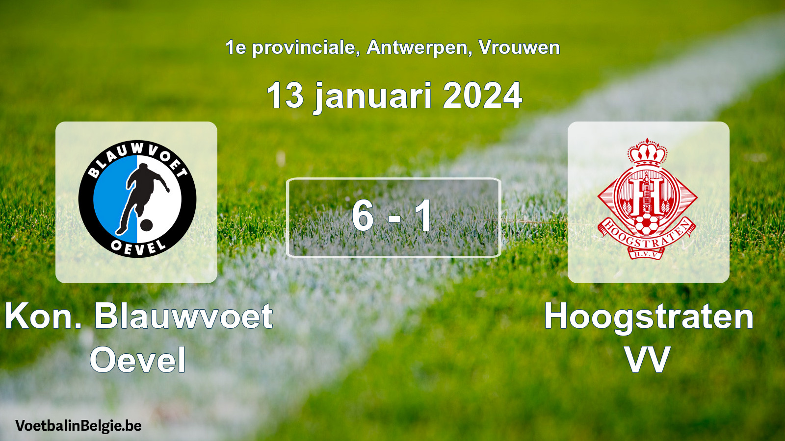 Gespeelde wedstrijd vrouwenvoetbal: Kon. Blauwvoet Oevel - Hoogstraten VV 6 - 1 (13 januari 2024)