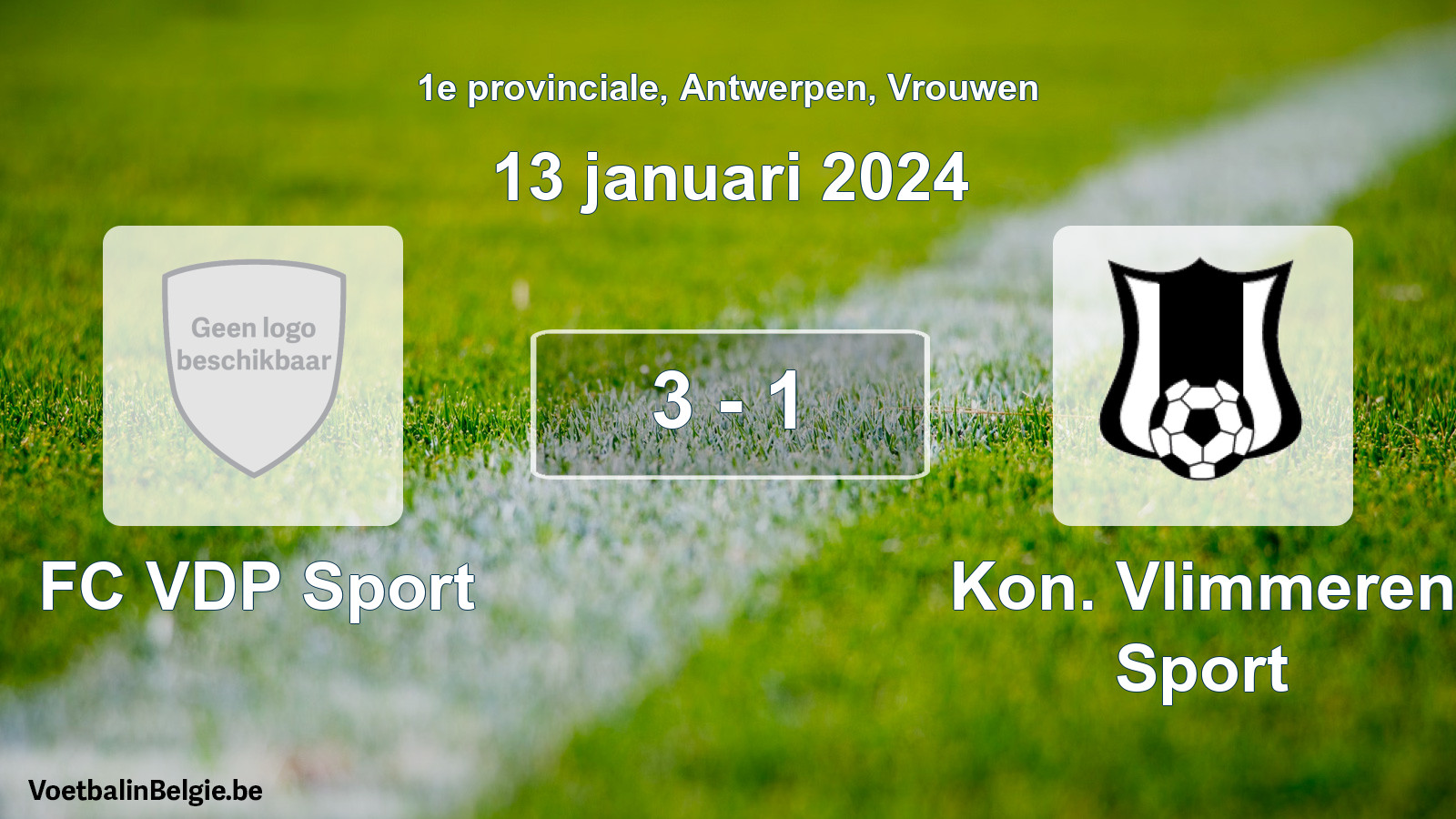 Gespeelde wedstrijd vrouwenvoetbal: FC VDP Sport - Kon. Vlimmeren Sport 3 - 1 (13 januari 2024)