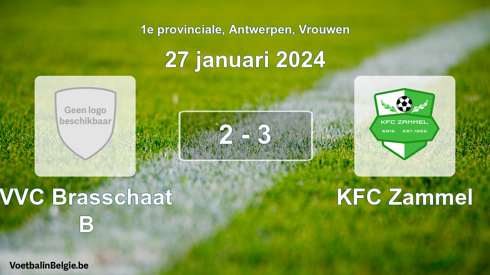 Gespeelde wedstrijd vrouwenvoetbal: VVC Brasschaat B - KFC Zammel 2 - 3 (27 januari 2024)