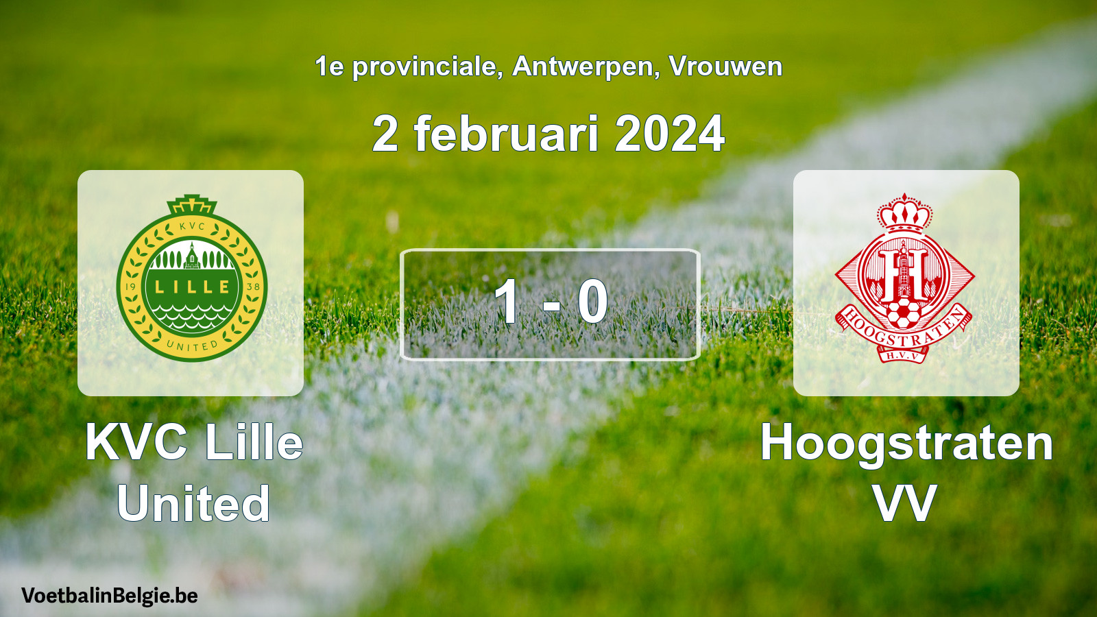 Gespeelde wedstrijd vrouwenvoetbal: KVC Lille United - Hoogstraten VV 1 - 0 (2 februari 2024)