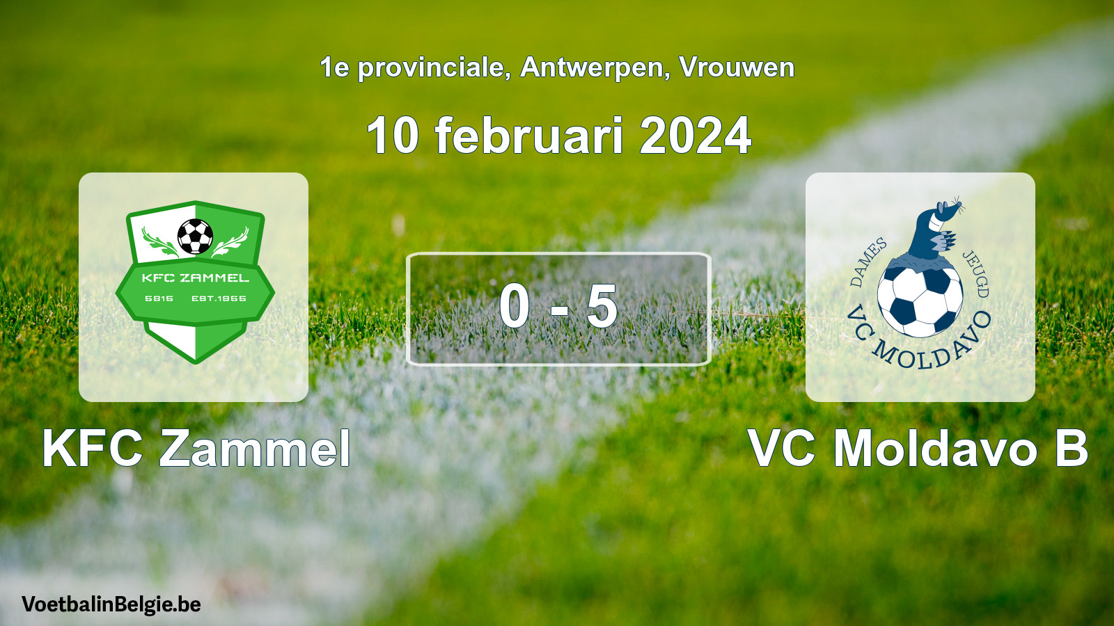 Gespeelde wedstrijd vrouwenvoetbal: KFC Zammel - VC Moldavo B 0 - 5 (10 februari 2024)