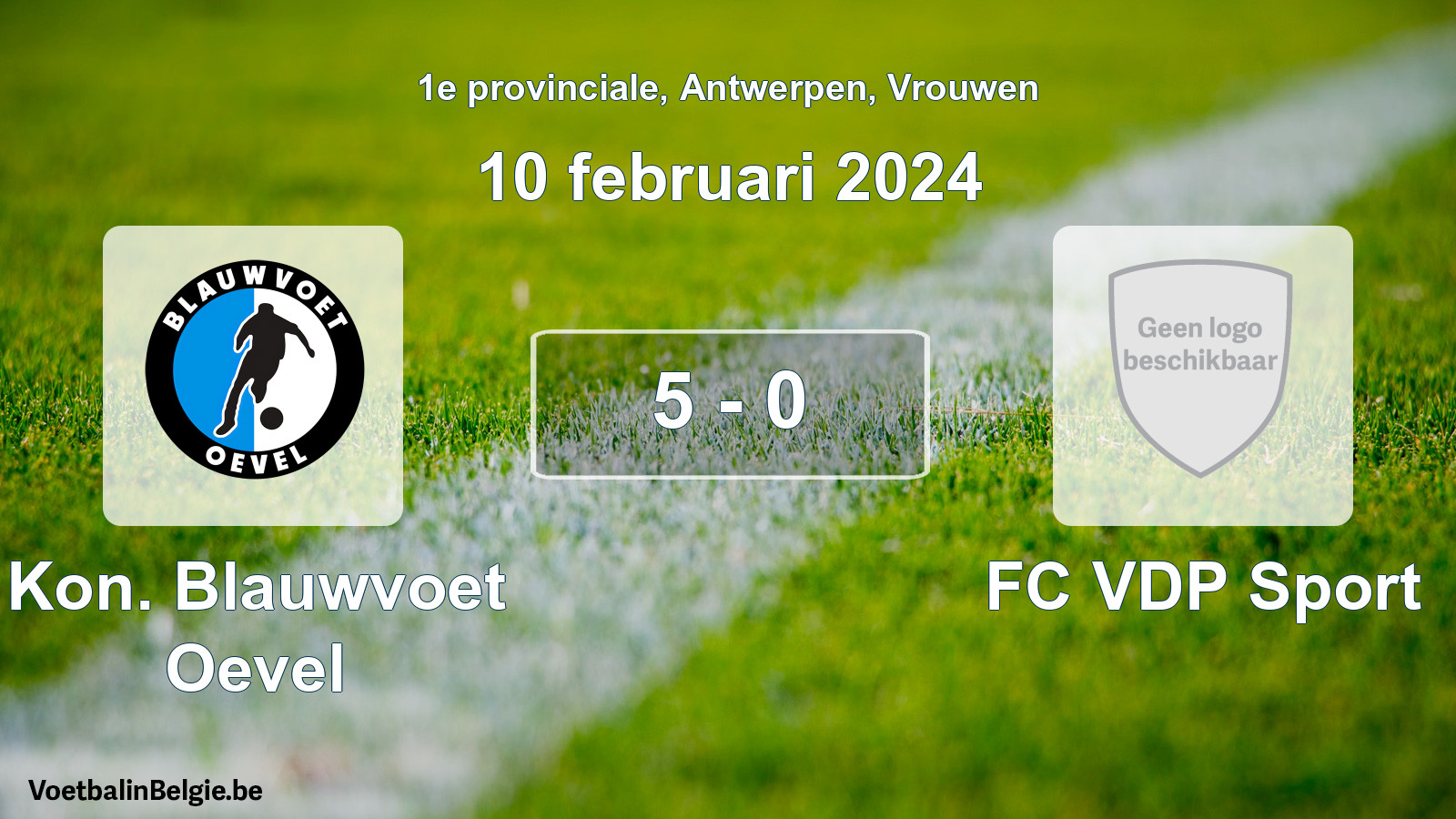 Gespeelde wedstrijd vrouwenvoetbal: Kon. Blauwvoet Oevel - FC VDP Sport 5 - 0 (10 februari 2024)