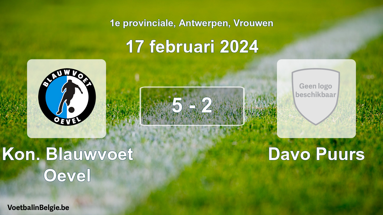 Gespeelde wedstrijd vrouwenvoetbal: Kon. Blauwvoet Oevel - Davo Puurs 5 - 2 (17 februari 2024)