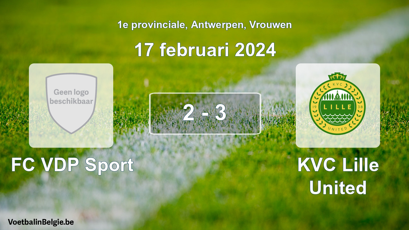 Gespeelde wedstrijd vrouwenvoetbal: FC VDP Sport - KVC Lille United 2 - 3 (17 februari 2024)