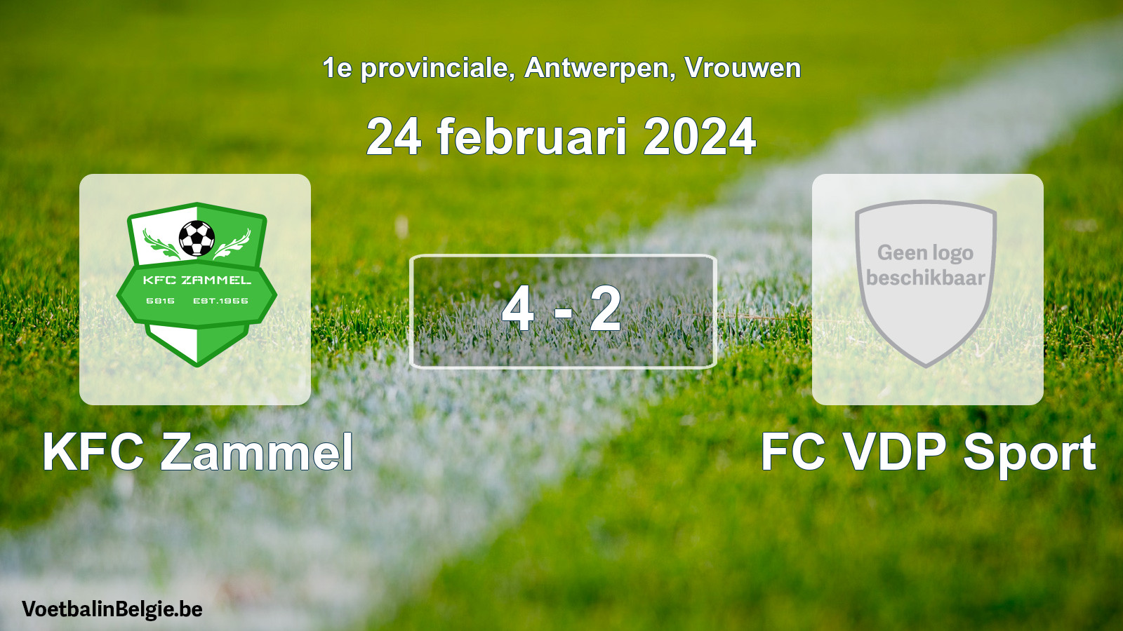 Gespeelde wedstrijd vrouwenvoetbal: KFC Zammel - FC VDP Sport 4 - 2 (24 februari 2024)