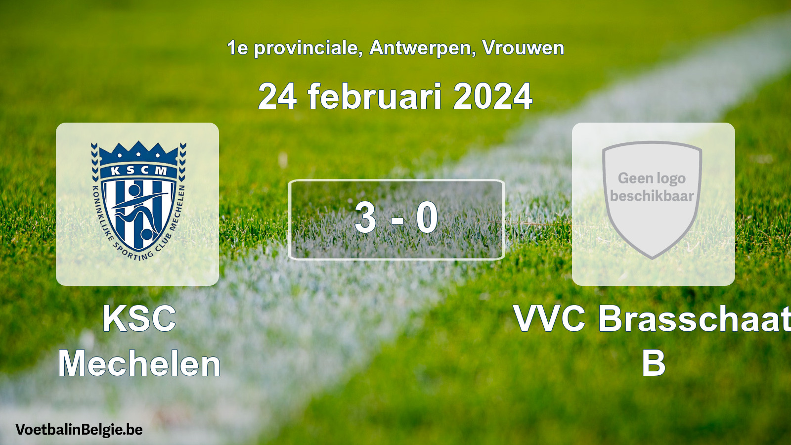Gespeelde wedstrijd vrouwenvoetbal: KSC Mechelen - VVC Brasschaat B 3 - 0 (24 februari 2024)