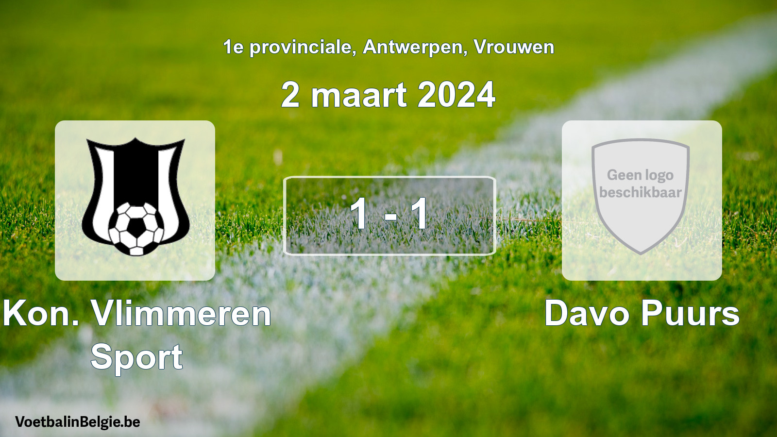 Gespeelde wedstrijd vrouwenvoetbal: Kon. Vlimmeren Sport - Davo Puurs 1 - 1 (2 maart 2024)