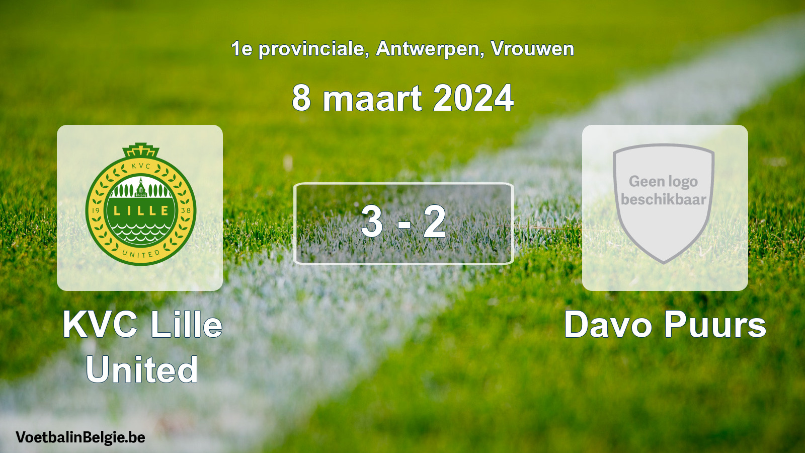 Gespeelde wedstrijd vrouwenvoetbal: KVC Lille United - Davo Puurs 3 - 2 (8 maart 2024)
