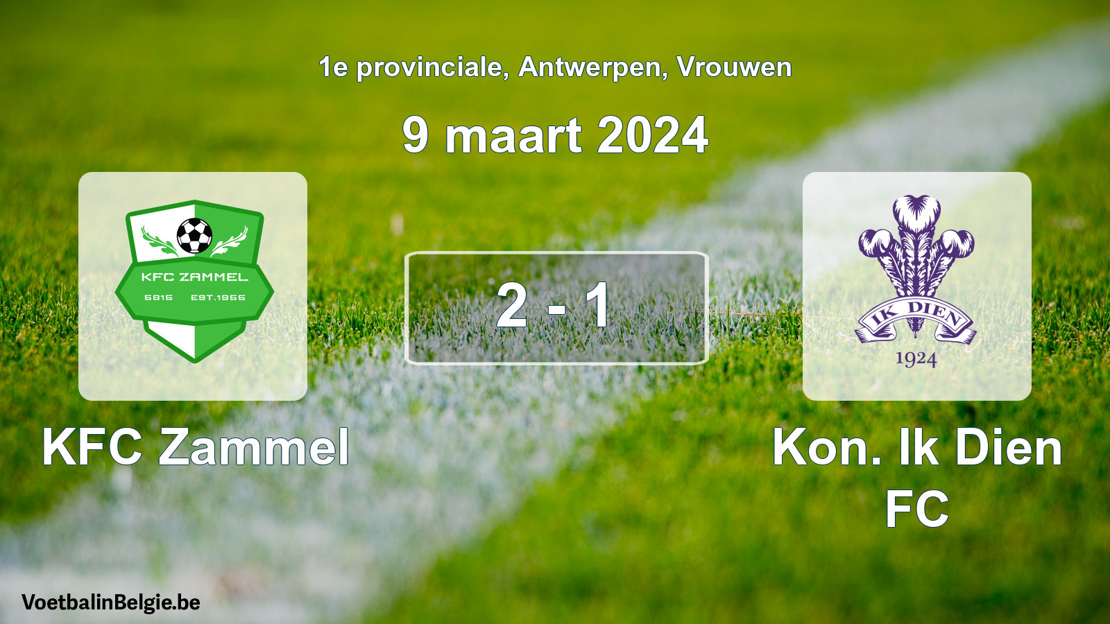 Gespeelde wedstrijd vrouwenvoetbal: KFC Zammel - Kon. Ik Dien FC 2 - 1 (9 maart 2024)