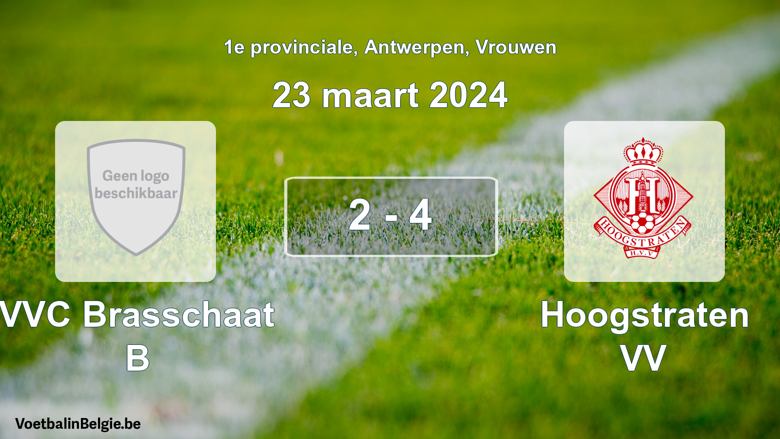 Gespeelde wedstrijd vrouwenvoetbal: VVC Brasschaat B - Hoogstraten VV 2 - 4 (23 maart 2024)