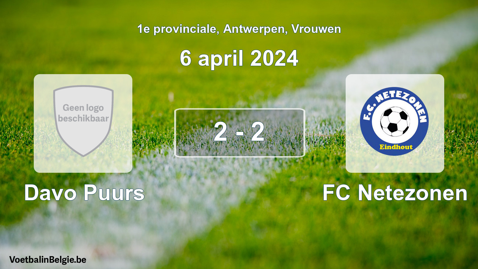 Gespeelde wedstrijd vrouwenvoetbal: Davo Puurs - FC Netezonen 2 - 2 (6 april 2024)