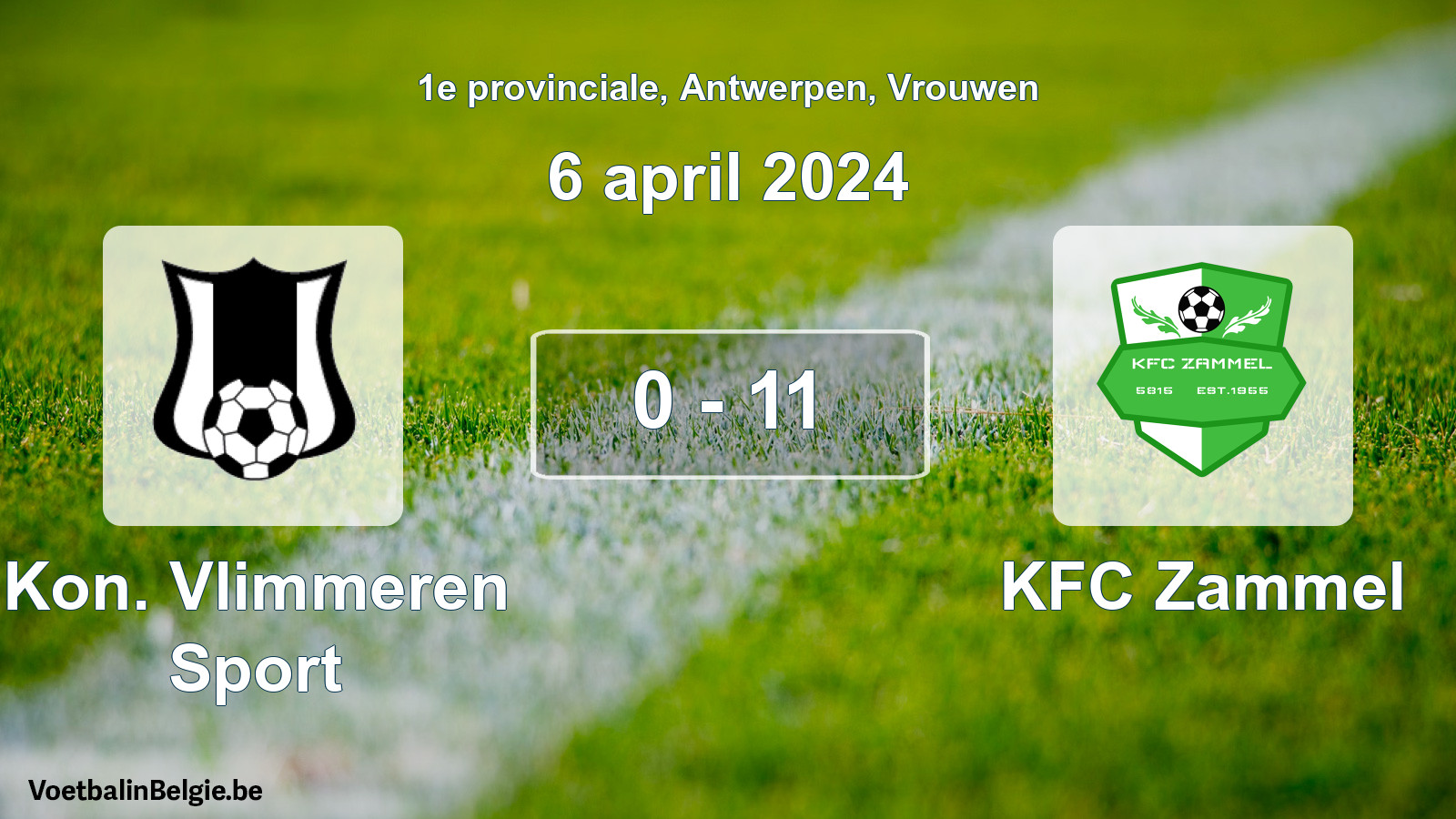Gespeelde wedstrijd vrouwenvoetbal: Kon. Vlimmeren Sport - KFC Zammel 0 - 11 (6 april 2024)