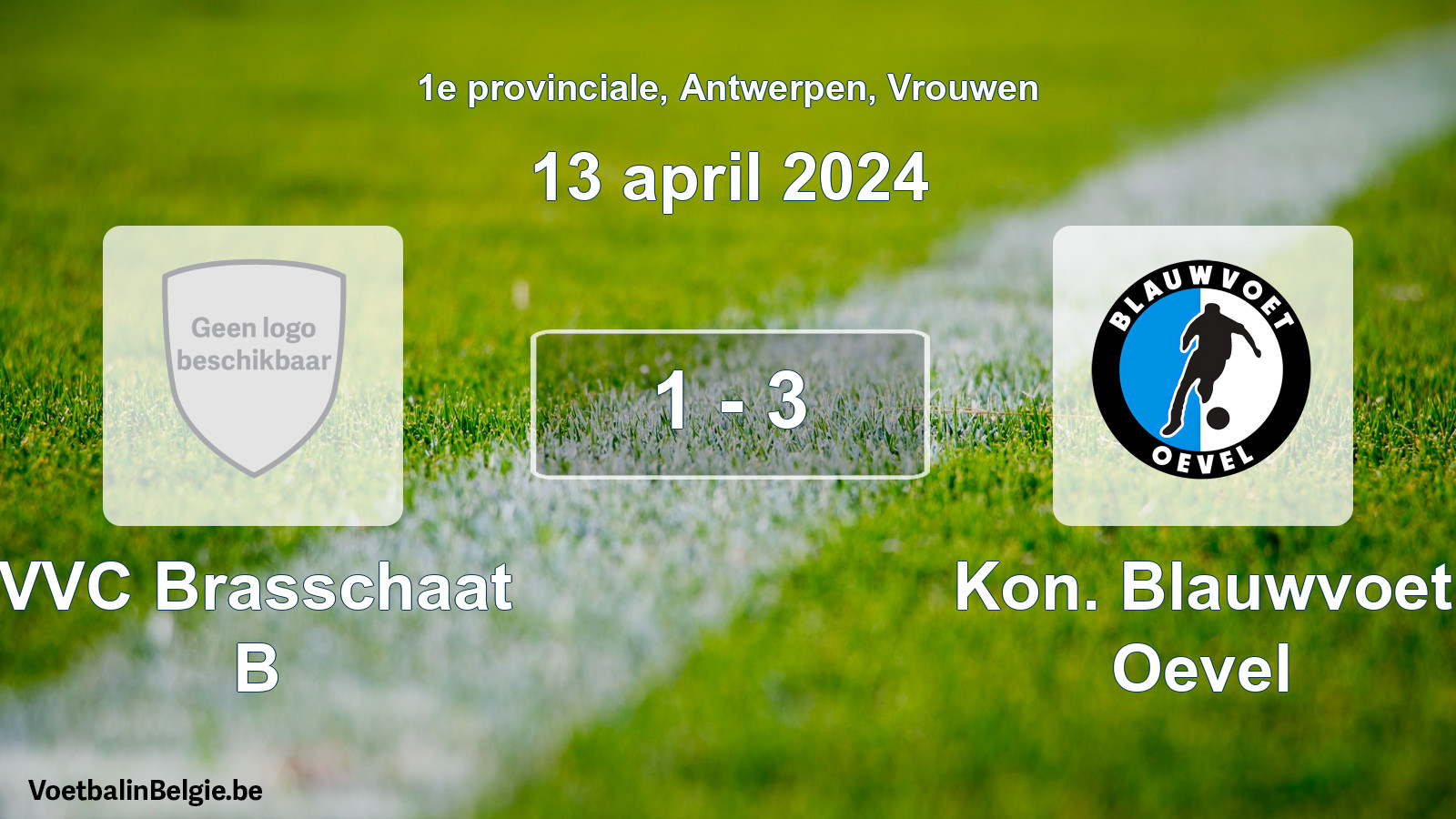 Gespeelde wedstrijd vrouwenvoetbal: VVC Brasschaat B - Kon. Blauwvoet Oevel 1 - 3 (13 april 2024)