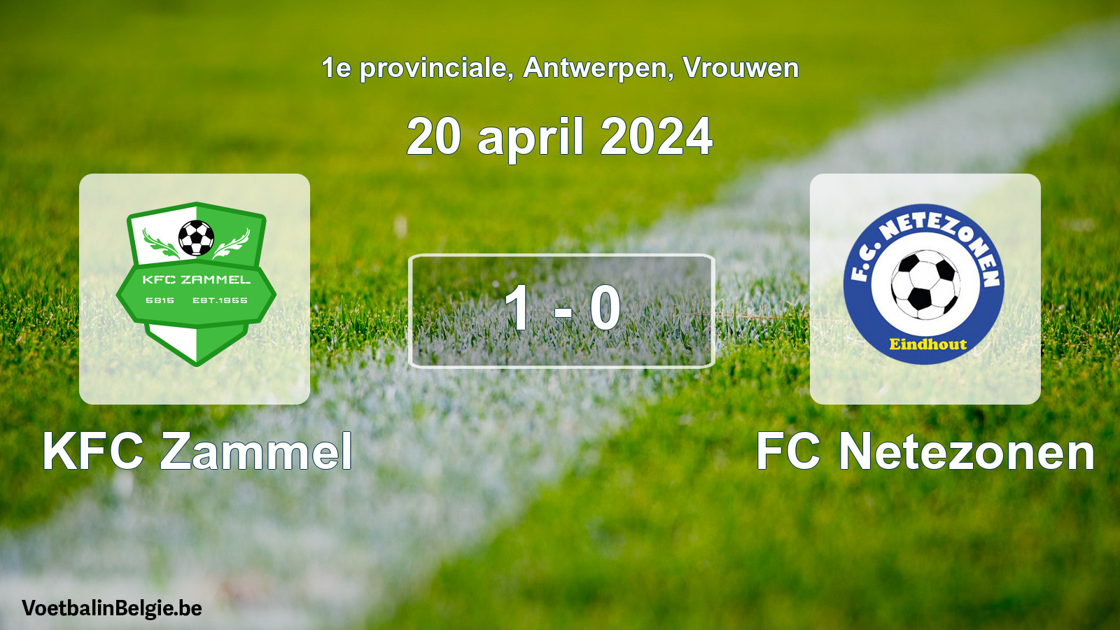 Gespeelde wedstrijd vrouwenvoetbal: KFC Zammel - FC Netezonen 1 - 0 (20 april 2024)