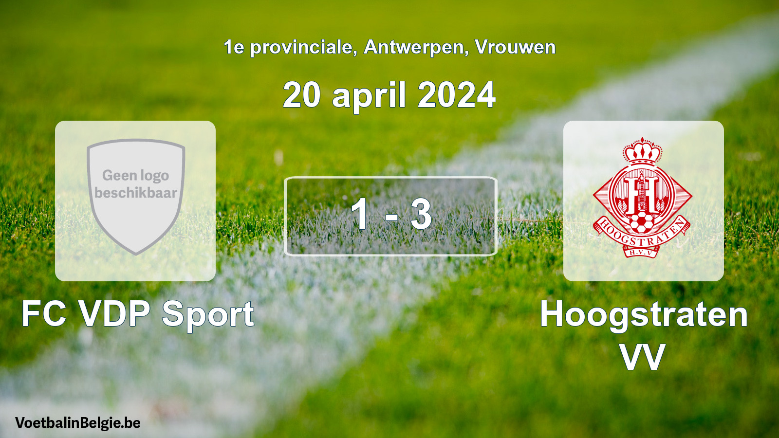 Gespeelde wedstrijd vrouwenvoetbal: FC VDP Sport - Hoogstraten VV 1 - 3 (20 april 2024)