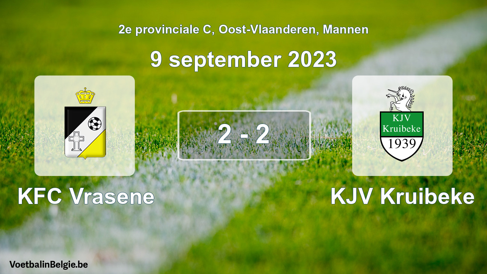 Gespeelde wedstrijd mannenvoetbal: KFC Vrasene - KJV Kruibeke 2 - 2 (9 september 2023)