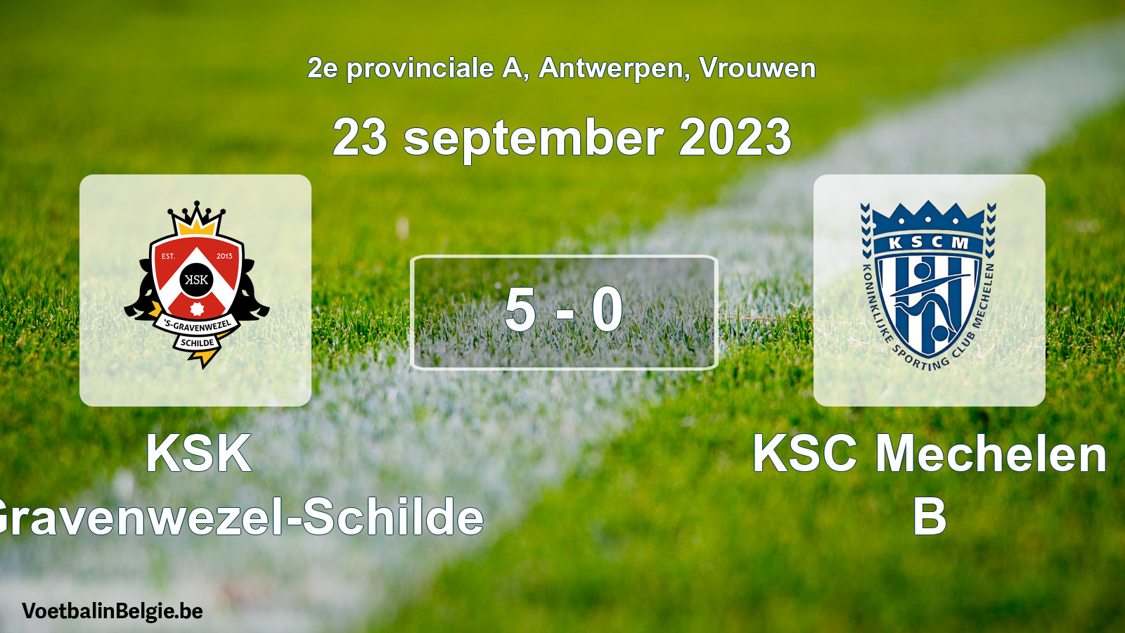 Gespeelde wedstrijd vrouwenvoetbal: KSK 's-Gravenwezel-Schilde - KSC Mechelen B 5 - 0 (23 september 2023)