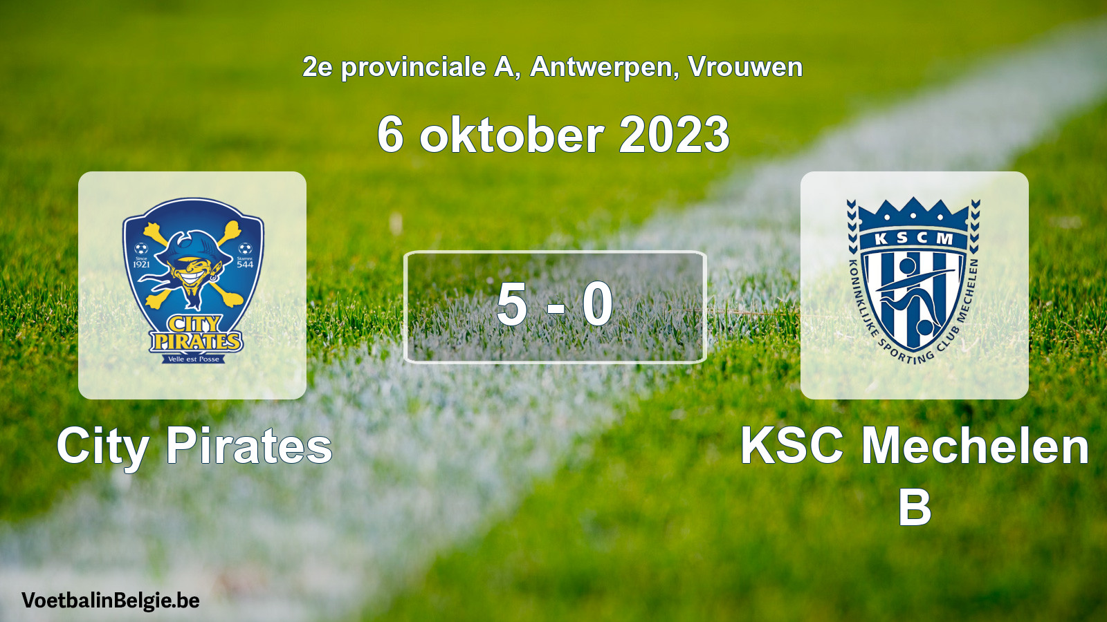 Gespeelde wedstrijd vrouwenvoetbal: City Pirates - KSC Mechelen B 5 - 0 (6 oktober 2023)