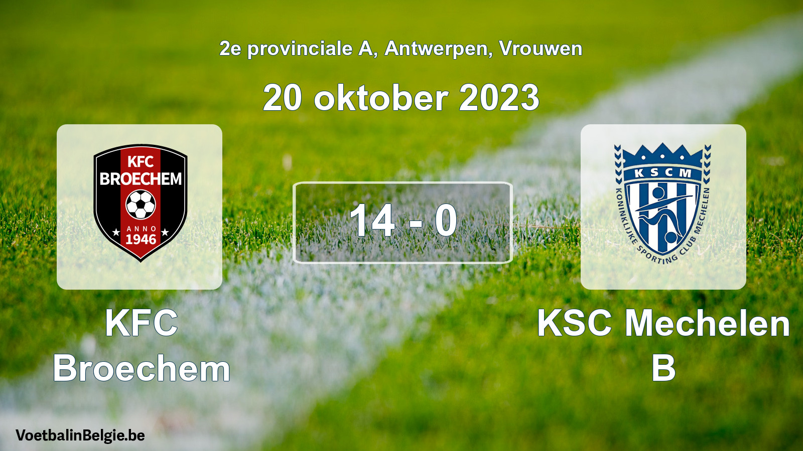Gespeelde wedstrijd vrouwenvoetbal: KFC Broechem - KSC Mechelen B 14 - 0 (20 oktober 2023)