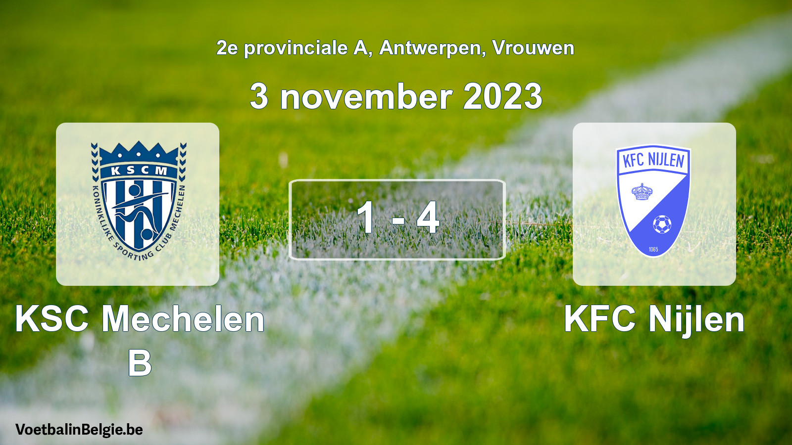 Gespeelde wedstrijd vrouwenvoetbal: KSC Mechelen B - KFC Nijlen 1 - 4 (3 november 2023)