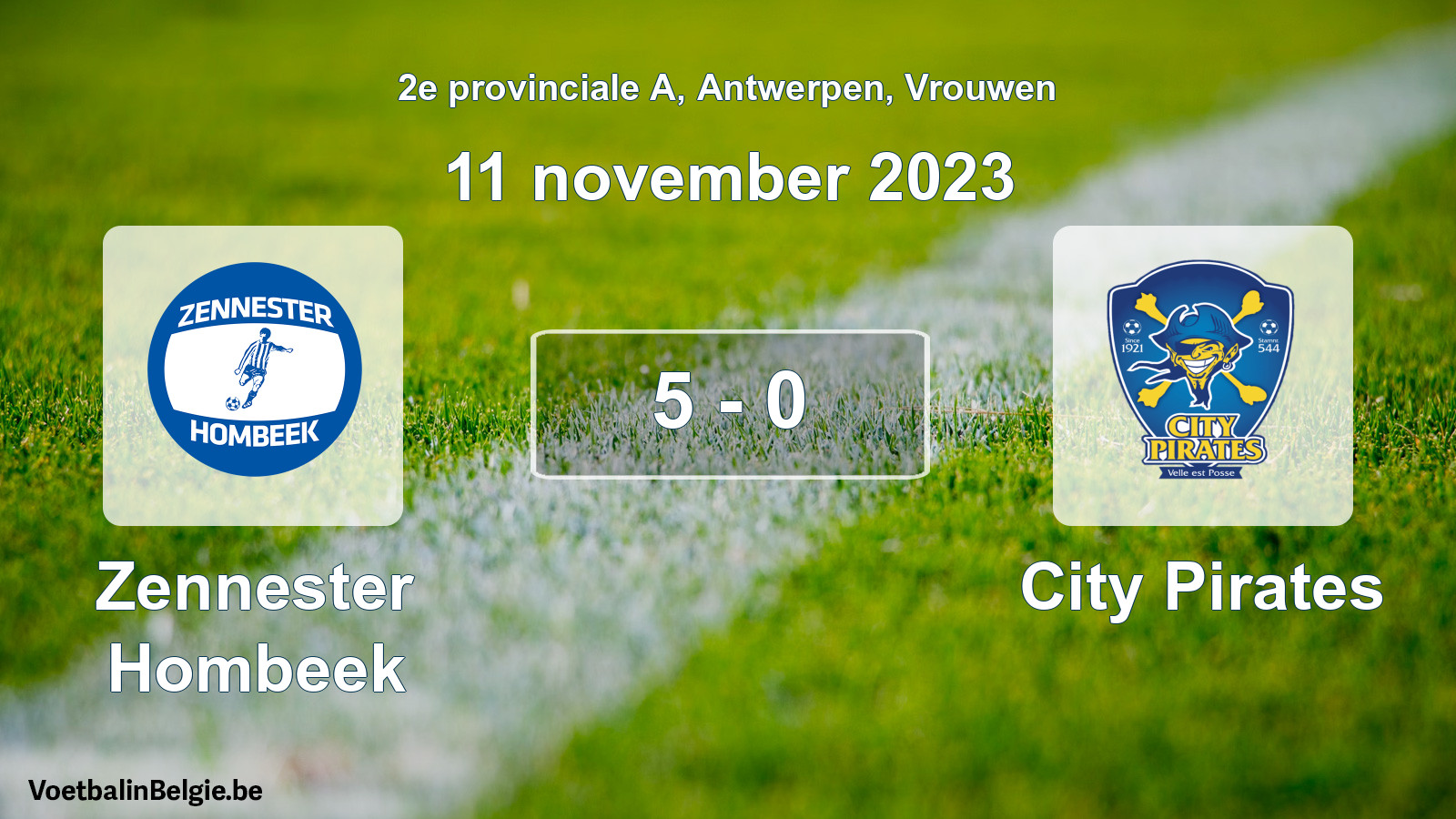 Gespeelde wedstrijd vrouwenvoetbal: Zennester Hombeek - City Pirates 5 - 0 (11 november 2023)