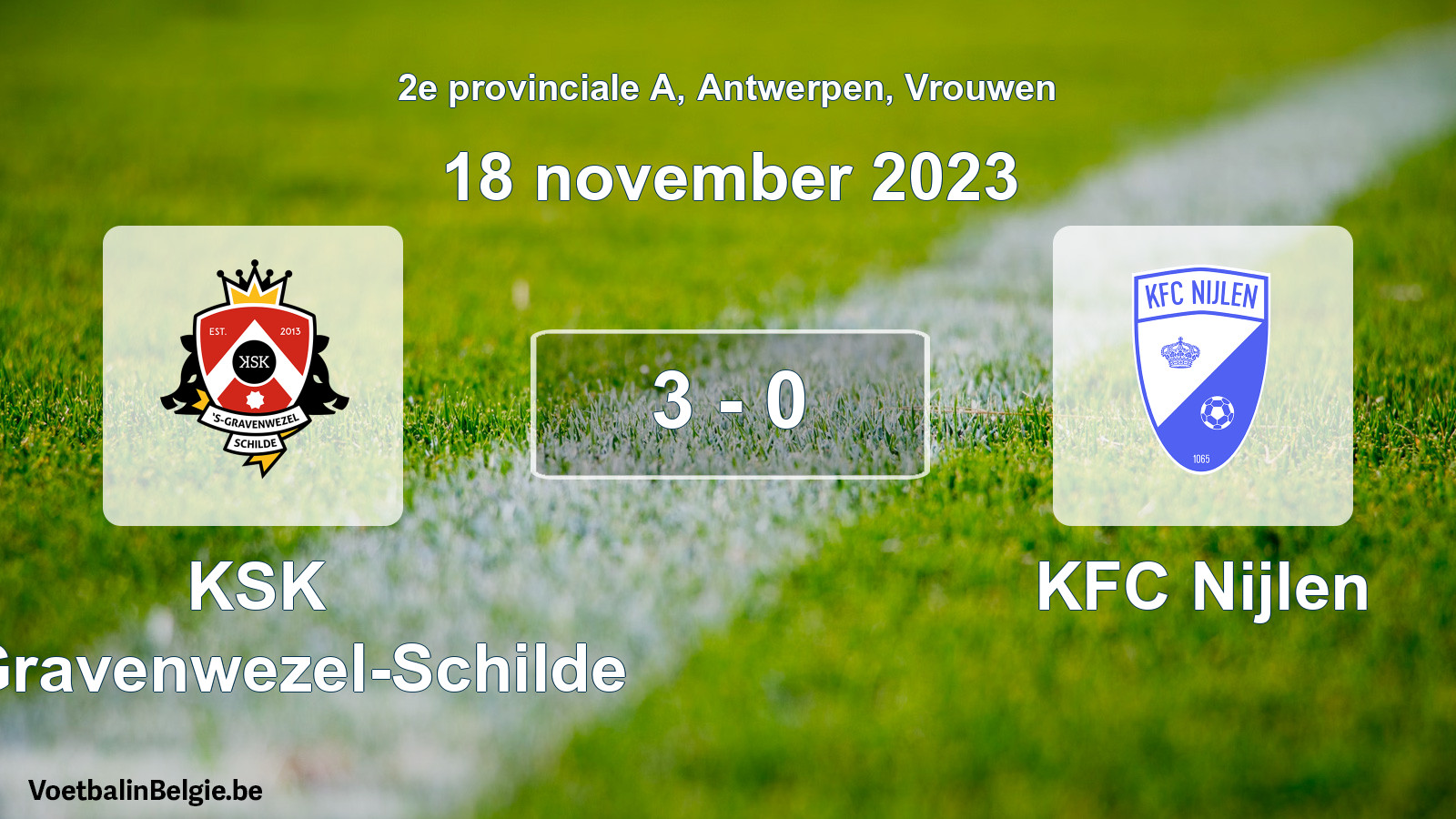 Gespeelde wedstrijd vrouwenvoetbal: KSK 's-Gravenwezel-Schilde - KFC Nijlen 3 - 0 (18 november 2023)
