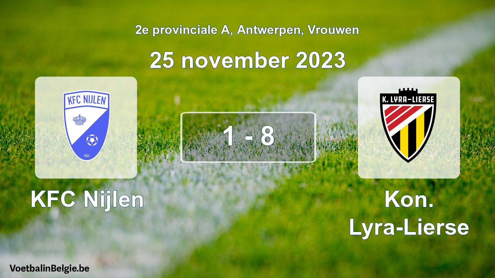 Gespeelde wedstrijd vrouwenvoetbal: KFC Nijlen - Kon. Lyra-Lierse 1 - 8 (25 november 2023)