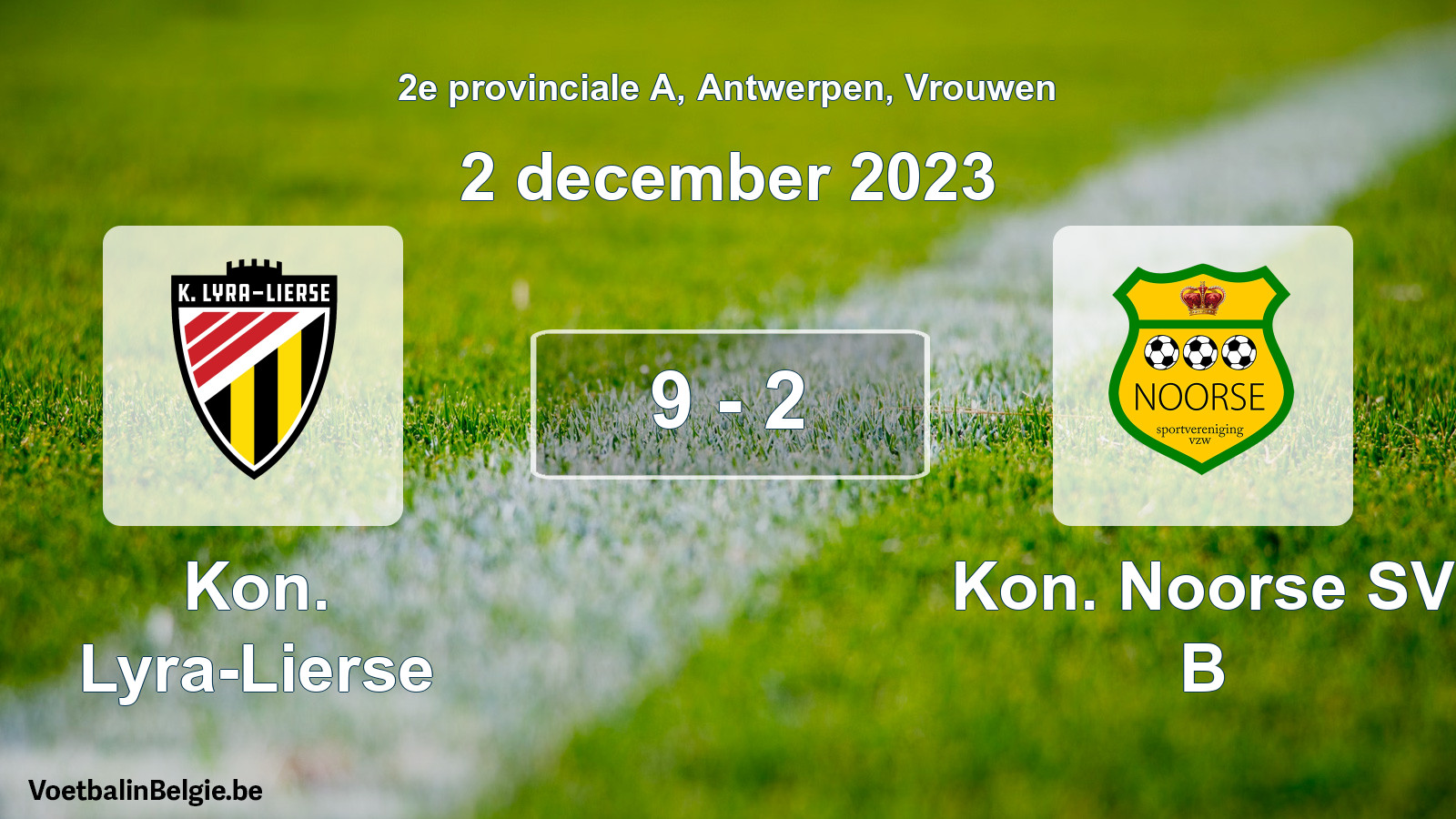Gespeelde wedstrijd vrouwenvoetbal: Kon. Lyra-Lierse - Kon. Noorse SV B 9 - 2 (2 december 2023)
