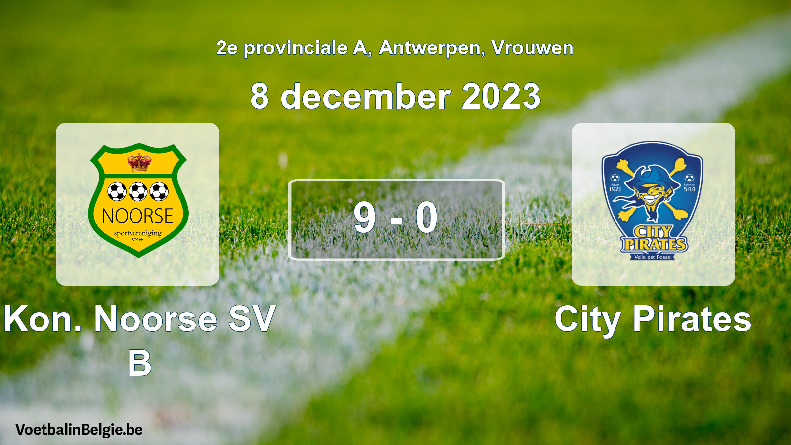Gespeelde wedstrijd vrouwenvoetbal: Kon. Noorse SV B - City Pirates 9 - 0 (8 december 2023)