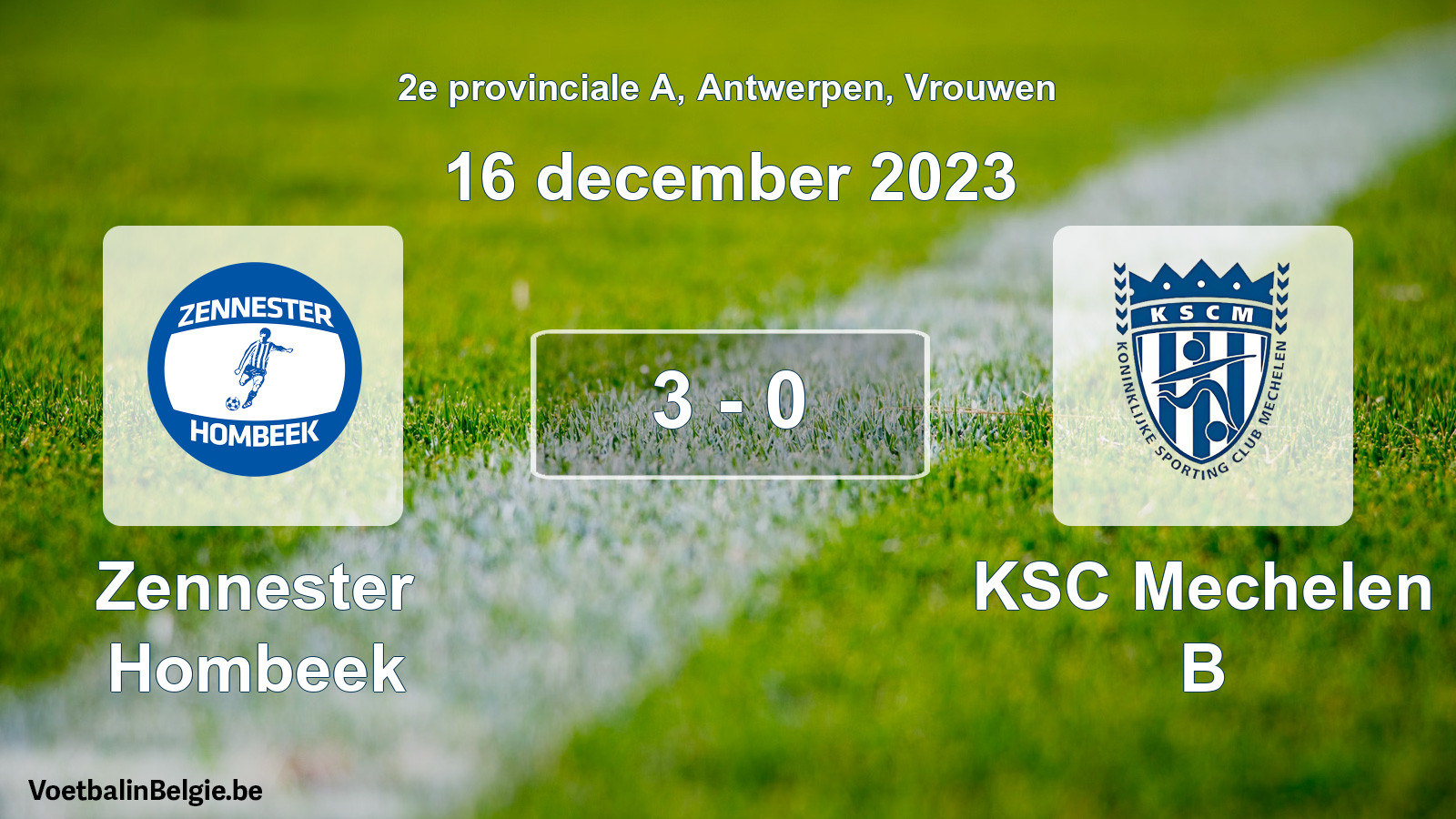 Gespeelde wedstrijd vrouwenvoetbal: Zennester Hombeek - KSC Mechelen B 3 - 0 (16 december 2023)