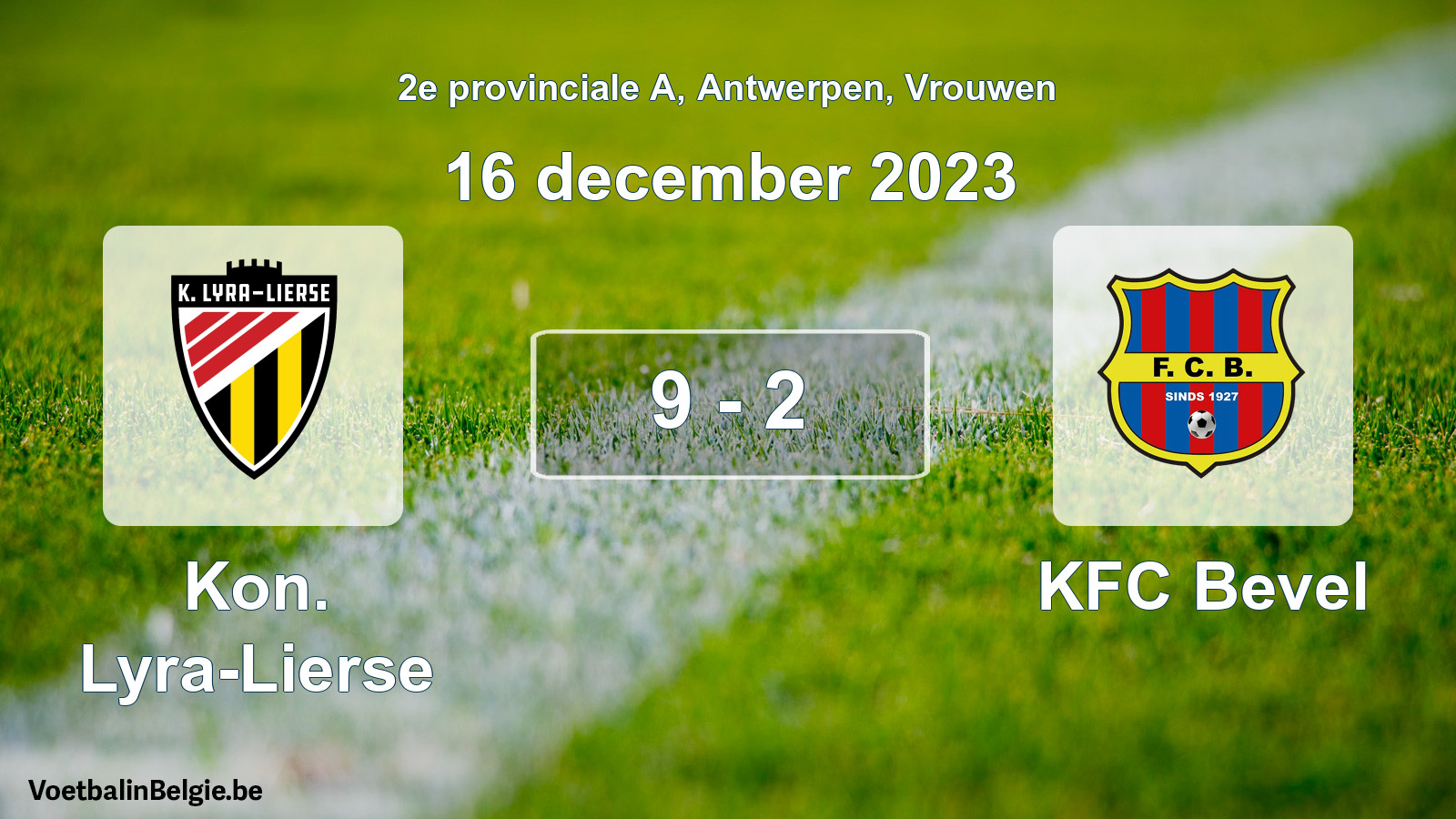 Gespeelde wedstrijd vrouwenvoetbal: Kon. Lyra-Lierse - KFC Bevel 9 - 2 (16 december 2023)