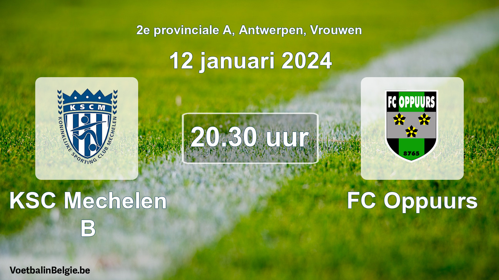 Match prévu football femmes: KSC Mechelen B - FC Oppuurs (12 janvier 2024)