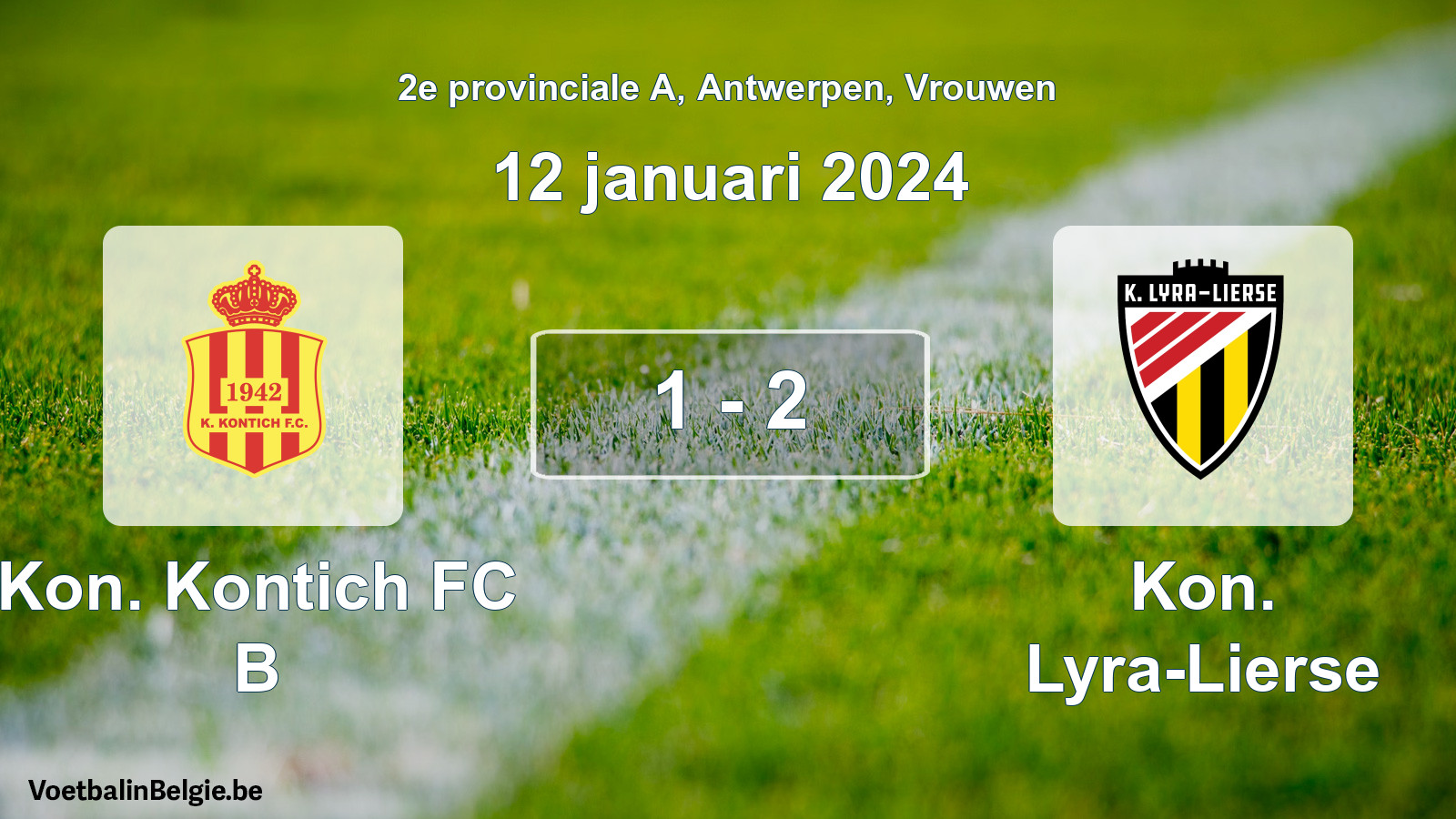 Gespeelde wedstrijd vrouwenvoetbal: Kon. Kontich FC B - Kon. Lyra-Lierse 1 - 2 (12 januari 2024)
