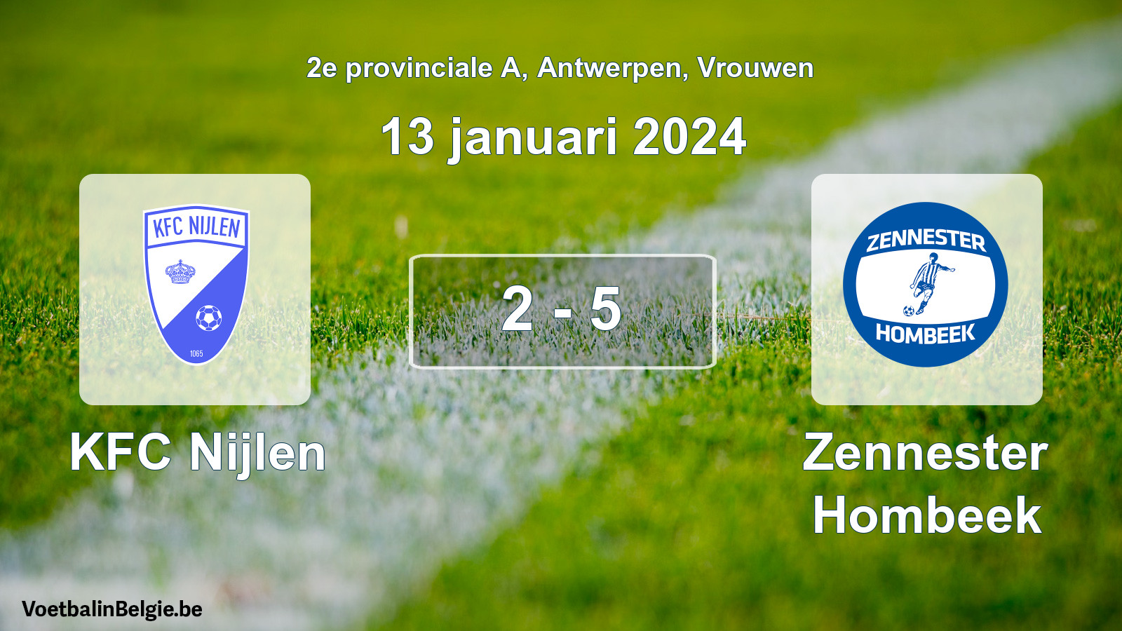 Gespeelde wedstrijd vrouwenvoetbal: KFC Nijlen - Zennester Hombeek 2 - 5 (13 januari 2024)
