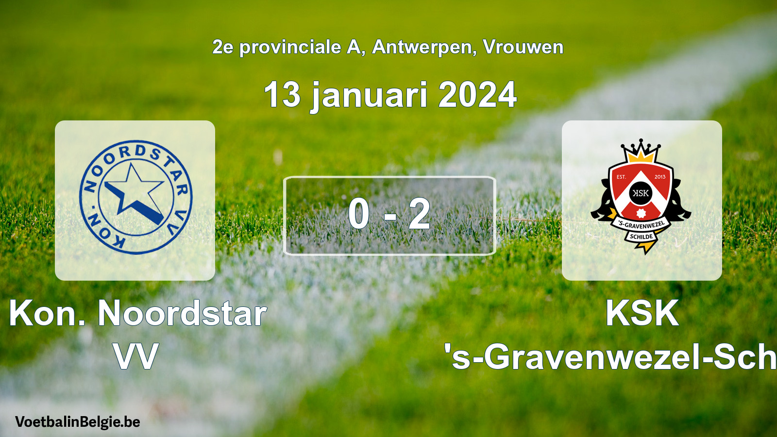 Gespeelde wedstrijd vrouwenvoetbal: Kon. Noordstar VV - KSK 's-Gravenwezel-Schilde 0 - 2 (13 januari 2024)