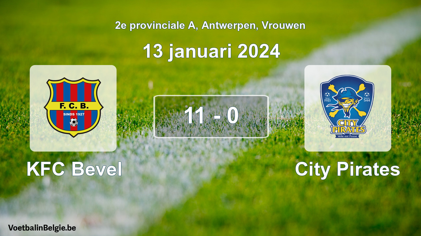 Gespeelde wedstrijd vrouwenvoetbal: KFC Bevel - City Pirates 11 - 0 (13 januari 2024)