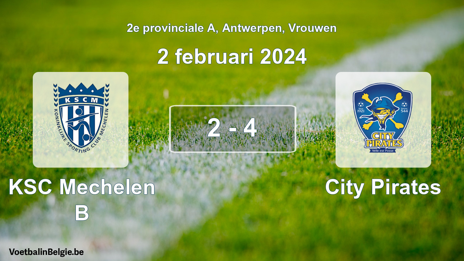 Gespeelde wedstrijd vrouwenvoetbal: KSC Mechelen B - City Pirates 2 - 4 (2 februari 2024)