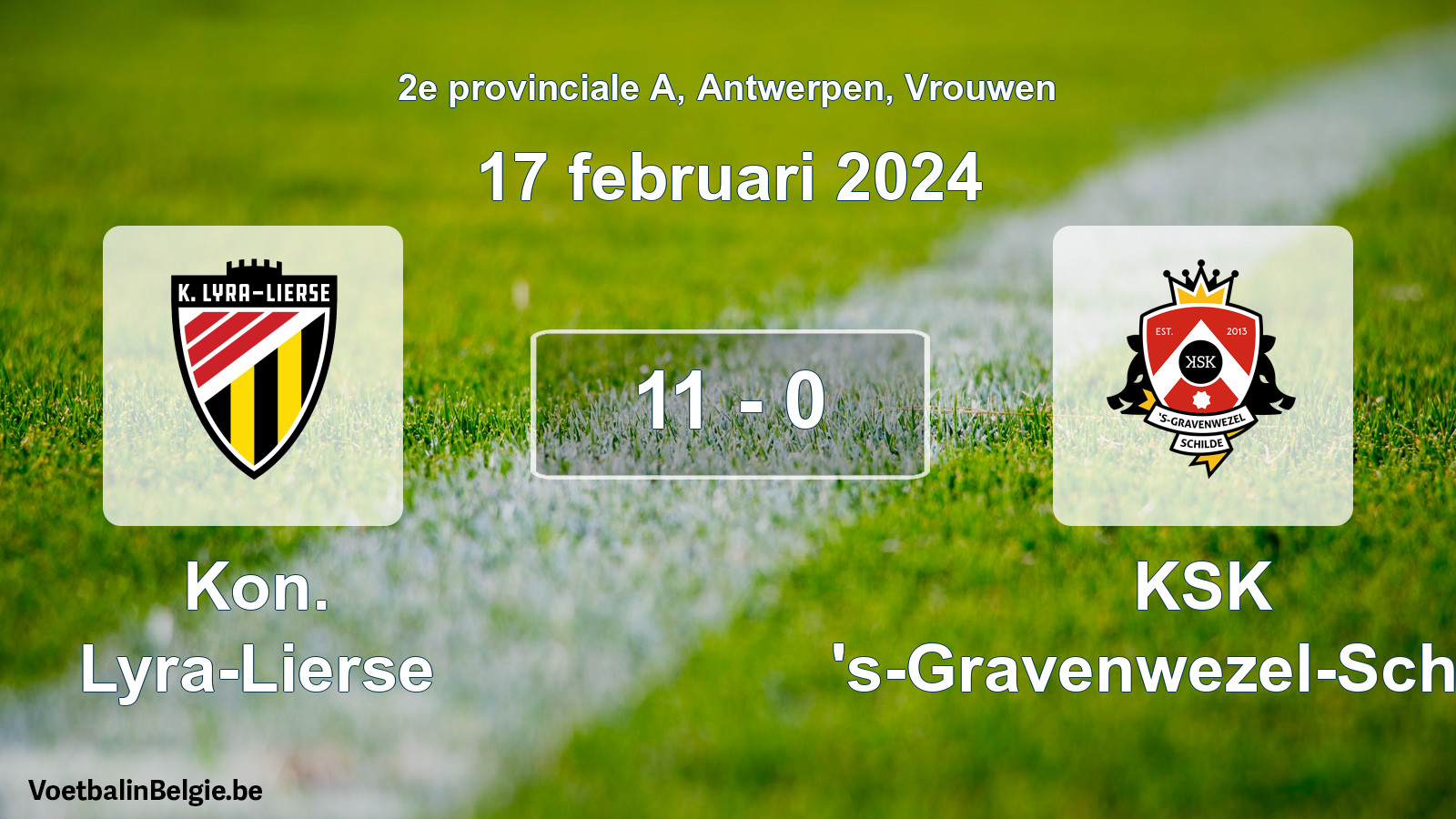 Gespeelde wedstrijd vrouwenvoetbal: Kon. Lyra-Lierse - KSK 's-Gravenwezel-Schilde 11 - 0 (17 februari 2024)