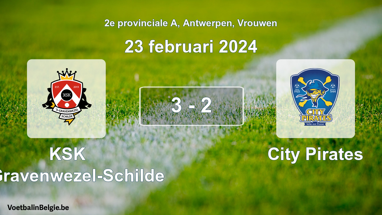 Gespeelde wedstrijd vrouwenvoetbal: KSK 's-Gravenwezel-Schilde - City Pirates 3 - 2 (23 februari 2024)