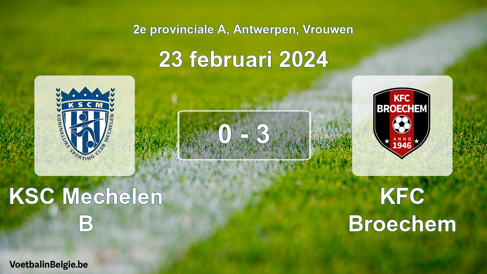 Gespeelde wedstrijd vrouwenvoetbal: KSC Mechelen B - KFC Broechem 0 - 3 (23 februari 2024)