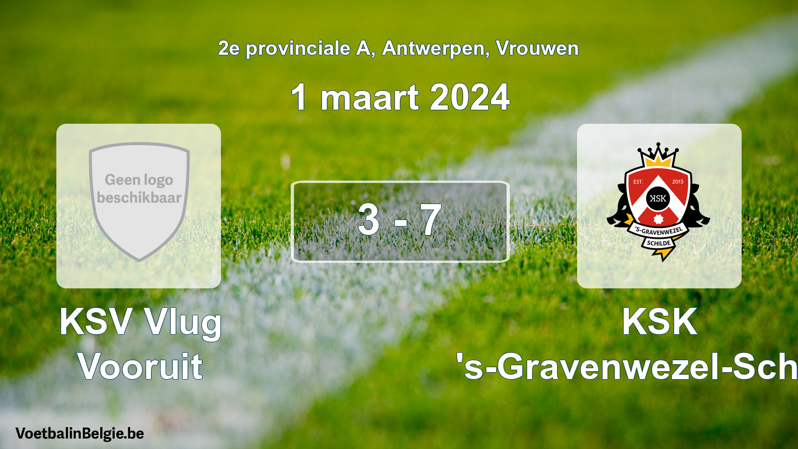 Gespeelde wedstrijd vrouwenvoetbal: KSV Vlug Vooruit - KSK 's-Gravenwezel-Schilde 3 - 7 (1 maart 2024)