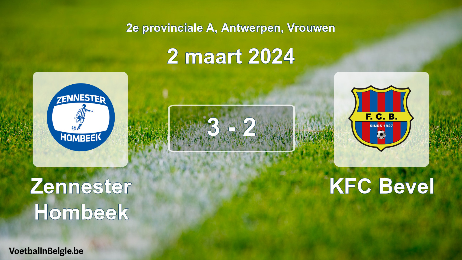 Gespeelde wedstrijd vrouwenvoetbal: Zennester Hombeek - KFC Bevel 3 - 2 (2 maart 2024)