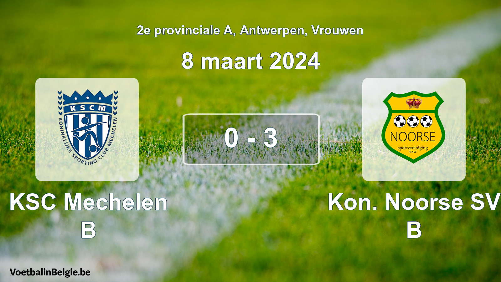 Gespeelde wedstrijd vrouwenvoetbal: KSC Mechelen B - Kon. Noorse SV B 0 - 3 (8 maart 2024)